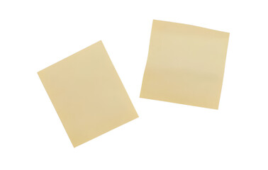 two yellow sticky notes, isolated on a transparent background