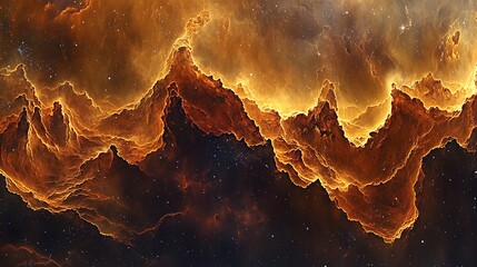 Wall Mural - fiery orange nebula landscape.