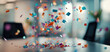 © praewpailyn - Celebrating happy anniversary at work, this vibrant scene captures joy of business milestone with colorful confetti scattered around