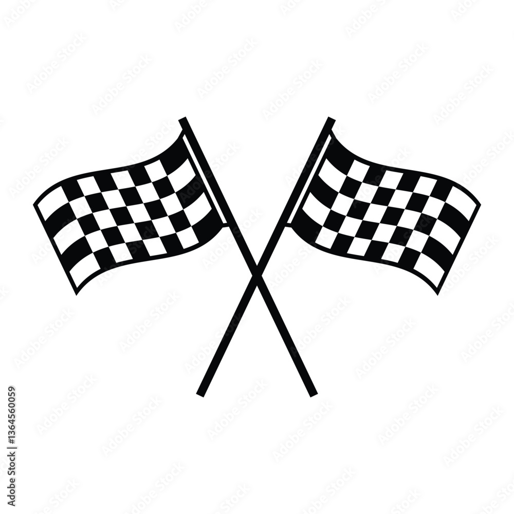 Vector Flag Racing Speed Race flag icon. Crossed checkered racing flags silhouette. Vector ...