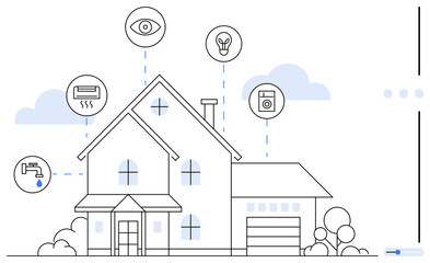 Wall Mural - Modern house connected to smart home applications, featuring energy management, security, and automation. Ideal for innovation, technology, sustainability, connectivity, energy control efficiency