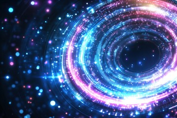 Poster - Colorful light vortex swirling in digital space with glowing particles and energy effects at nighttime