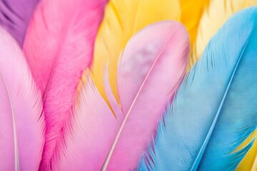 Fototapete - Colorful feathers in vibrant shades, creating an artistic arrangement in a bright setting