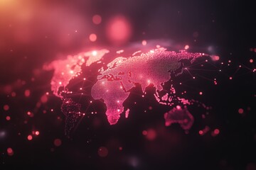 Fototapete - Digital world map representation highlighting connections in red tones