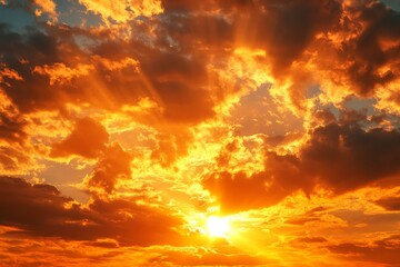 Aufkleber - Vibrant sunset paints the sky with orange and gold hues over the horizon at dusk
