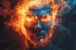 © ChaoticMind - Dramatic portrait of a man with fiery smoke engulfing his head in an artistic display of light and color