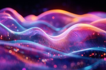 Poster - Vivid waves of colorful light create an abstract visual display in a digital landscape