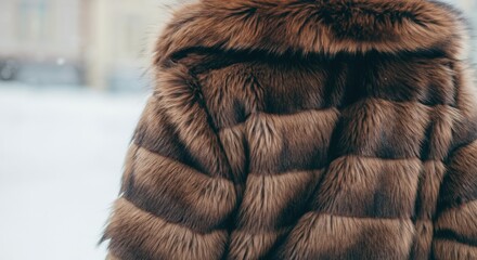 luxurious brown fur coat close-up with textured stripes