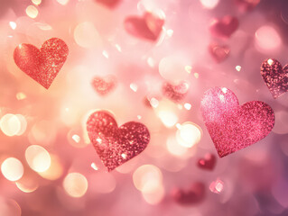 Wall Mural - A close up of a pink background with many hearts scattered throughout