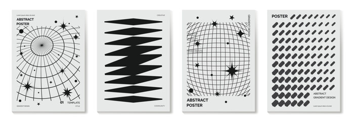 Wall Mural - abstract monochrome gradient poster background vector set. modern cover template with black and whit