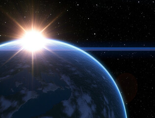 Wall Mural - earth in space,blue light earth horizon line, skyline, space planet, laser lights, gold luminous,lig