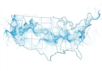 A detailed map of the united states is completely covered in snow and trees