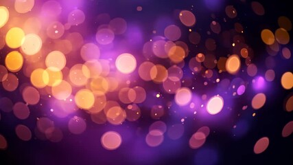 Wall Mural - abstract bokeh lights background with floating circles of orange and purple in the dark