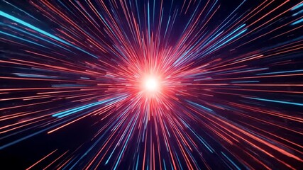 Wall Mural - abstract digital tunnel with dynamic red and blue lines radiating from a central bright light source