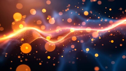 Wall Mural - Abstract Wavy Line of Glowing Particles with Bokeh Effects on Dark Background