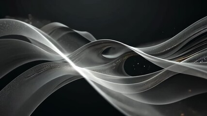Wall Mural - Abstract White Flowing Lines With Sparkling Highlights On Dark Background Motion Graphics and Elegant Design
