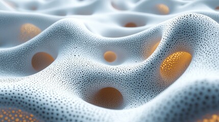 A structure with pores similar to severely enlarged bone tissue, composed of organic material and featuring a macrostructural design, suitable for illustration in a brochure, poster, presentation,