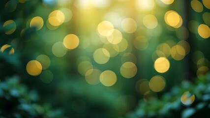 Wall Mural - dreamy bokeh lights gleam through vibrant green foliage creating a magical background