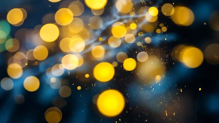 Wall Mural - Golden Bokeh Lights Against A Blue Background Creating A Festive Atmosphere