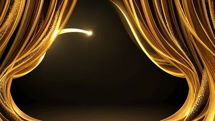 Wall Mural - Golden Curtains Animation Opening with Bright Light on Dark Stage Abstract Background
