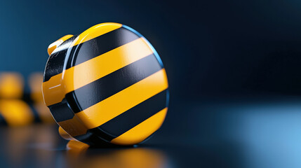 Aufkleber - 3D rendered object with bold yellow and black stripes, resembling warning sign, is set against dark background. glossy surface and glowing effect create striking visual