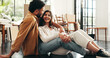 © peopleimages.com - Hug, love and new home with couple in living room together for mortgage or property investment. Beginning, boxes or smile with happy man and woman in apartment for bonding, growth or real estate