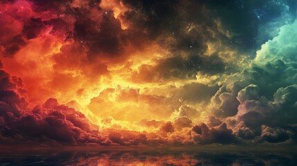 Wall Mural - Abstract cloudy sky with dramatic colors,  orange and red tones in a fantasy style