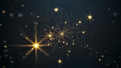 Wall Mural - Radiant Golden Stars Bursting in Elegant Shine Against Dark Night Sky Animated Background
