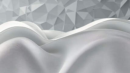 Wall Mural - white wavy surfaces against structured polygonal background in shades of gray