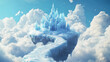 © Qaqas - Frozen magic princess castle with snow in winter cartoon background. Beautiful fantasy ice palace for cloudy fairytale night landscape. Enchanted floating rock island path in sky air with white clouds