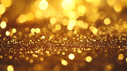 Wall Mural - Background of gold light bokeh with blur effect and sparkles. Abstract overlay texture of glitter, blurry shine isolated on transparent background, vector realistic illustration