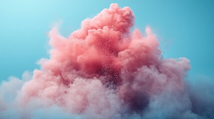 Wall Mural - a vibrant cloud of pink powder explodes against light blue, perfect for love, spring, or celebration