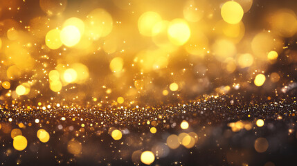 Wall Mural - Background of gold light bokeh with blur effect and sparkles. Abstract overlay texture of glitter, blurry shine isolated on transparent background, vector realistic illustration
