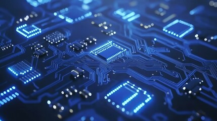 A vivid and active background showcasing intricate, glowing circuit designs, representing the integration of technology and innovation within a digital landscape