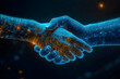 © Audrey - hand shaking between human and digital hand, integration between human and artificial intelligence.