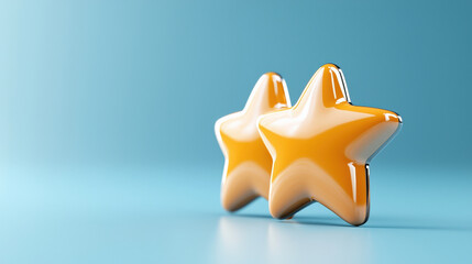 Poster - Two shiny, metallic stars are placed on smooth blue background, creating modern and sleek design. stars are glossy and reflective, adding touch of elegance and sophistication