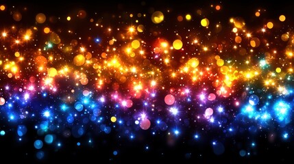 Colorful bokeh lights sparkle and shimmer across a dark background, creating a vibrant, wavy pattern