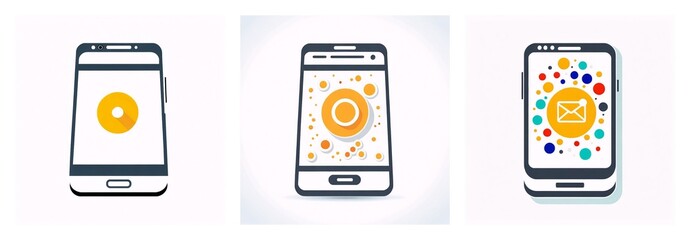 Poster - Three phones display evolving circle icons: simple shape, decorated circle, and envelope icon with colorful dots.