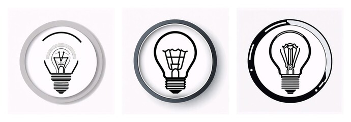 Leinwandbilder - Three light bulb icons in circles are shown in black and white. Each bulb has a unique style and design within its circular frame.