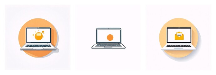 Aufkleber - Three laptop icons display diverse screen contents: a sun, a dot, and an email, suggesting different functionalities or statuses on a digital device.