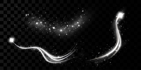 Wall Mural - a bright comet with large dust. shooting star on a transparent background. glow light effect. vector