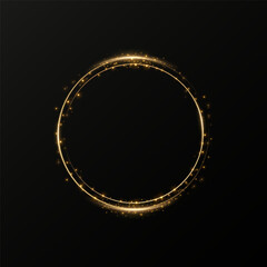 Wall Mural - Circle of gold particles. Shining sparkles. Frame. Vector image of a golden sparkling stardust circle.