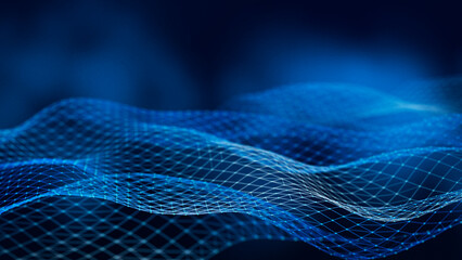 Leinwandbilder - Abstract futuristic wave background. Network connection dots and lines. Digital background. 3d	