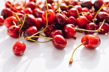Poster - Fresh Cherries on white background. Healthy food