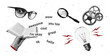 © Olgadesigner - Hand holding an open book halftone art collage. Vector vintage dotted sticker glasses, eyes, lamp, magnifier, for media design.
