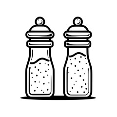 Canvas Print - a line art illustration of salt and pepper shakers classic table setting elements represented in sim