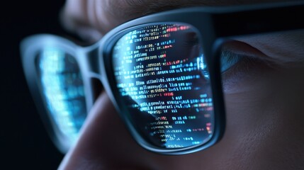 Cybersecurity Expert's Vision: Code Reflected in Glasses