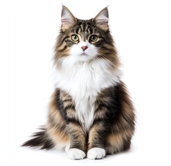  Maine Coon Cat Sitting with Fluffy Fur and Striking Gaze