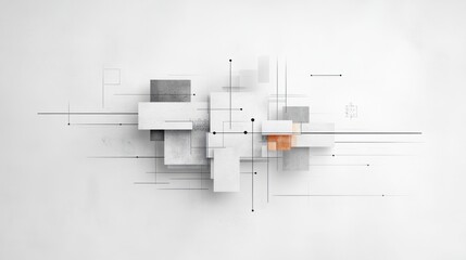 Wall Mural - abstract geometric shapes, grayscale cubes and lines on white background