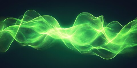 Wall Mural - bright green wave patterns create a mesmerizing visual effect in a dark background